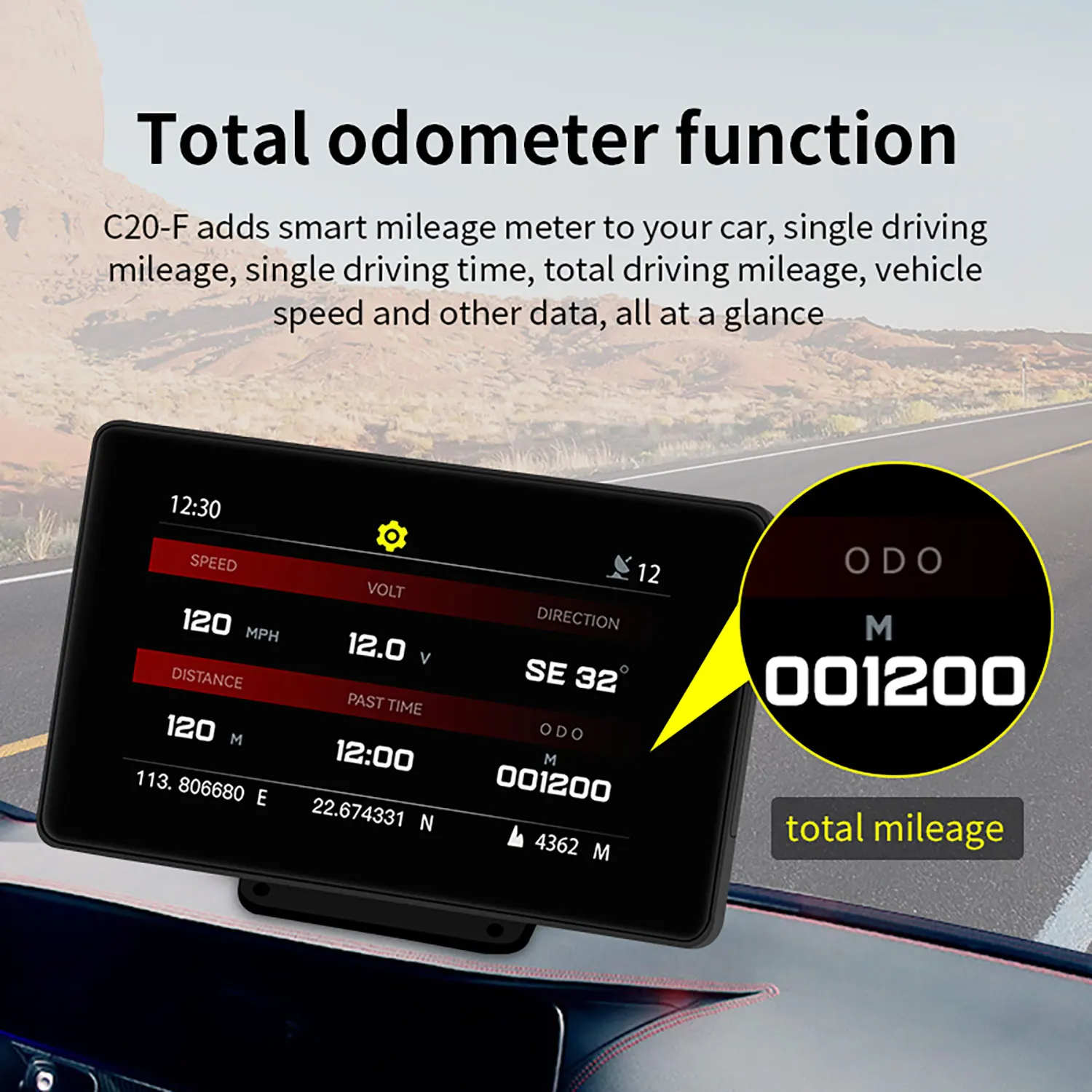 New C20-F Car Mounted HUD High Definition Touch Screen Universal Speedometer GPS Electronic Altimeter Odometer