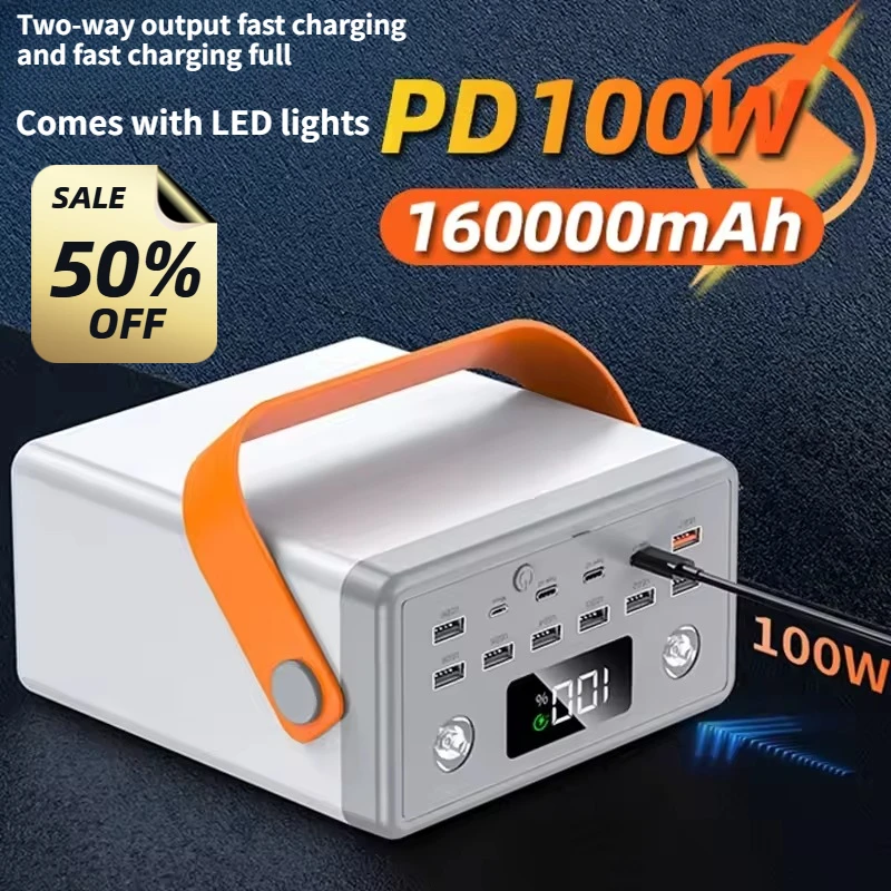 بنك طاقة خارجي محمول 160000 مللي أمبير في الساعة بسعة كبيرة PD100W شحن سريع في اتجاهين لأجهزة الكمبيوتر المحمول IPhone Xiaomi Samsung