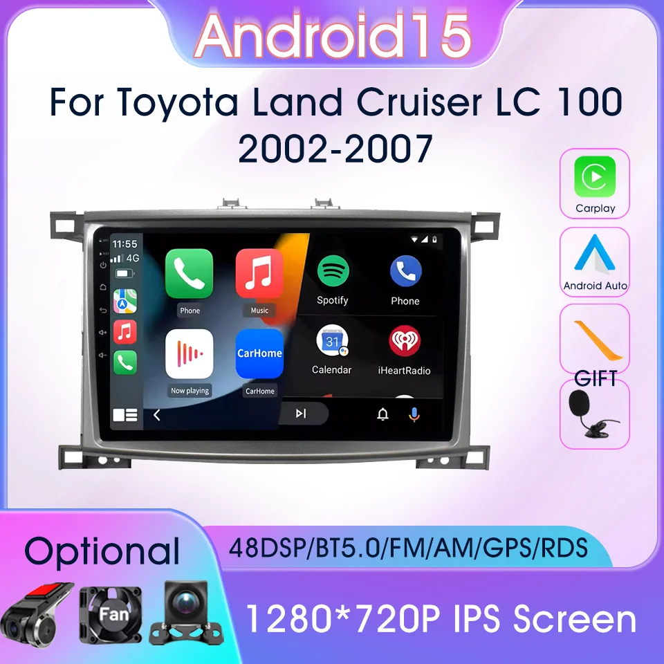 

2din Android 15 Car Stereo Radio for Toyota Land Cruiser LC 100 2002-2007 Carplay GPS DSP Car Intelligent Systems Auto FM Radios