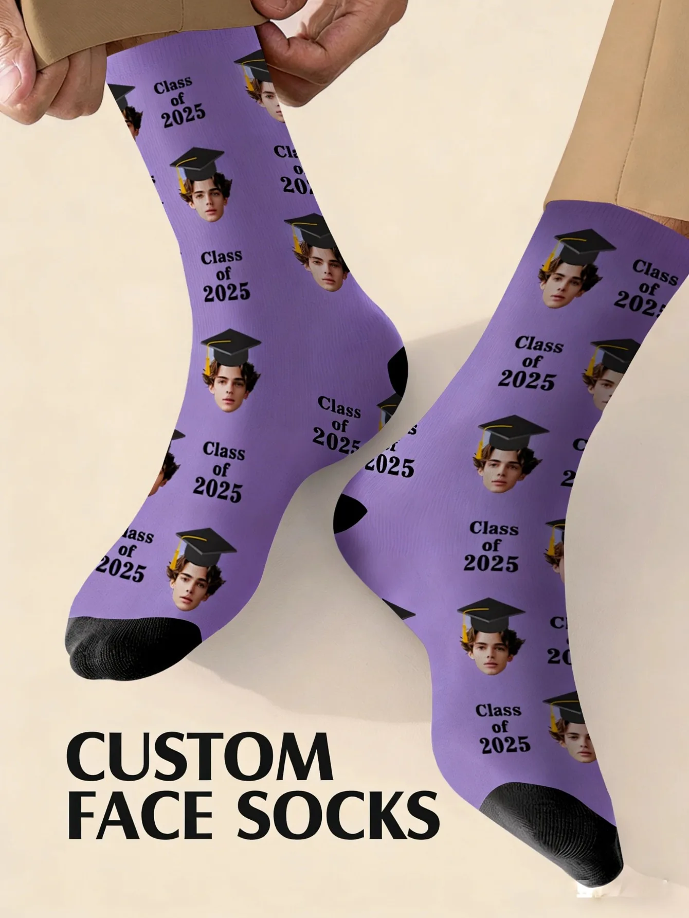 Custom Face and Date Graduation Socks Personalized Photo Funny Gift For Graduate Son Daughter Graduation Party Ceremony