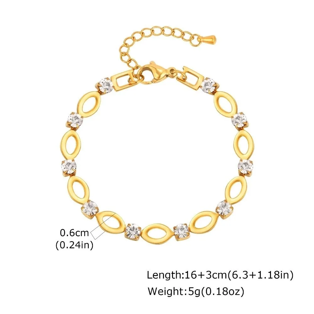 Oval Shape Geometric Bracelet Hollow Design Gold Color Stainless Steel Bracelet Shiny Finish Handmade Craft Chain Bracelet