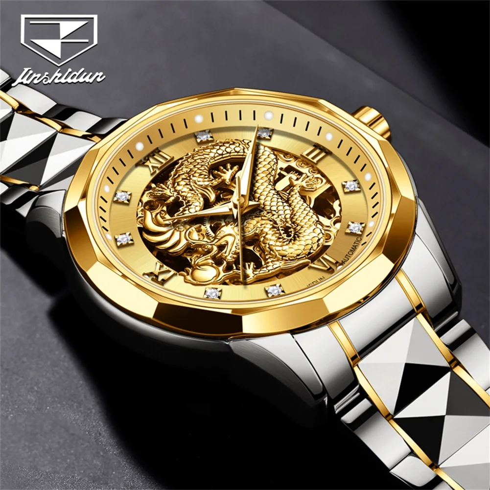 

JSDUN 8840 Mens Watch Automatic Mechanical Watch Stainless Steel WaterproofWatches For Man With Box Dragon Dial Original Luxury