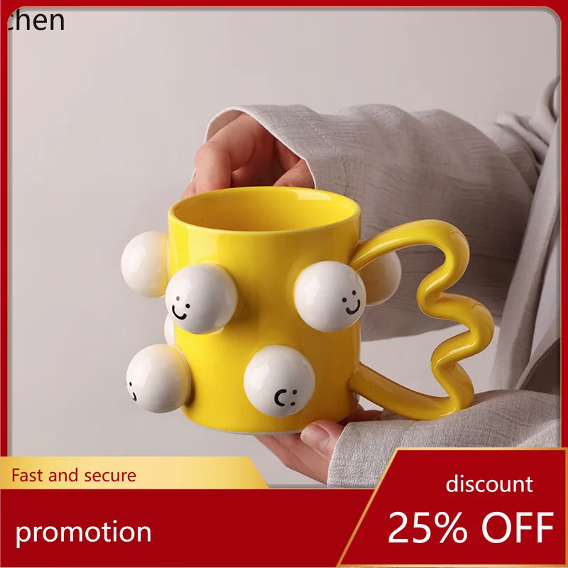 

YFY Smiling Face Ceramic Mug Cute Couple Mugs High-Value Coffee Cup Gift for Girls
