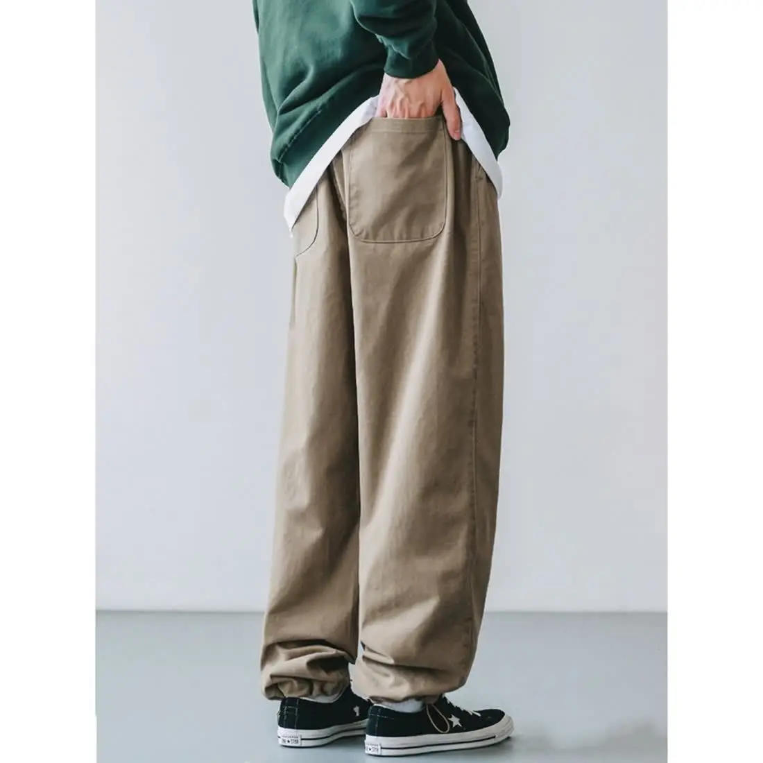 Japanese Retro Work Pants Men Spring Loose Straight-tied Foot Drawstring Casual Versatile Trousers