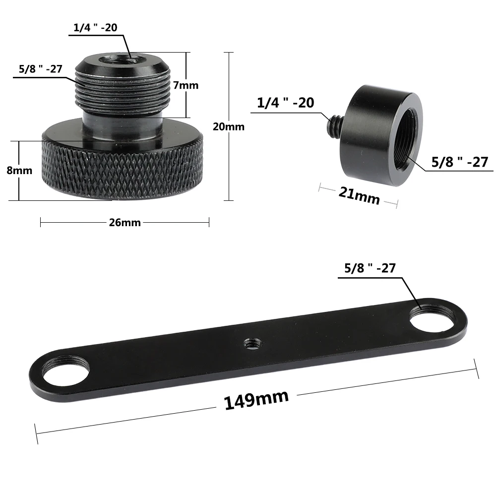 CAMVATE 더블 마이크 마운트 브래킷, T-바 마이크 마운트, 1/4 인치-20 암-5/8 인치-27 수 나사