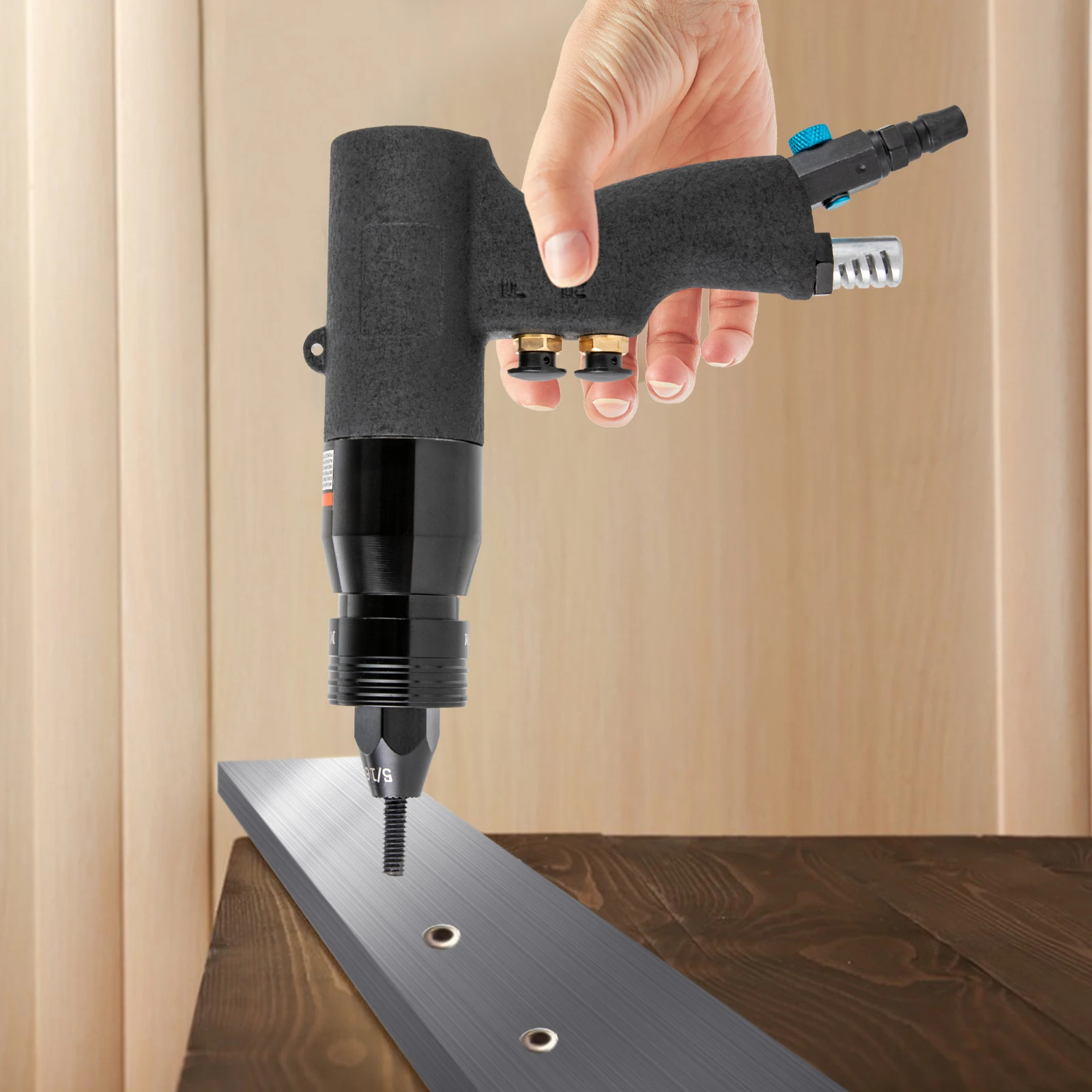 Profesjonalna pneumatyczna nitownica do nitonakrętek, nieskończona regulacja prędkości, funkcje obrotu w przód i w tył, głowice nitownicze 10-24 cali, 1/4 cala, 5/16 cala, 3/8 cala