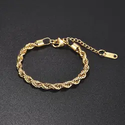 2023 Stainless Steel Twisted Rope Chain Bracelets for Women Men Gold Color Sliver Color Fashion Punk Bangle Length Adjustable