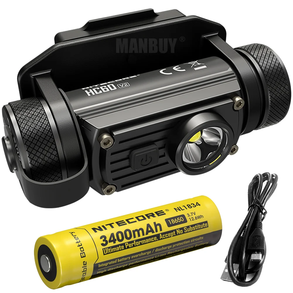 2024 Nitecore HC60Mv2 1200Lumen Helmet Light USB-C Rechargeable NVG Mount 3400mAh 18650 Battery Hunting Camping Fishing Headlamp