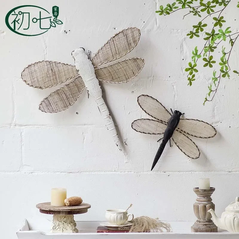 Pastoral Coffee Shop Wall Decor 3D Dragonfly Hanging Bar Wall Art Personalized Creative Insect Decoration Unique Home Accent