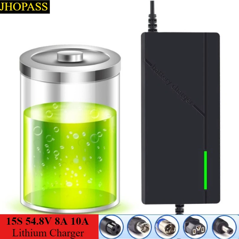 HD 54.8V 8A 10A LED 15S Smart LiFEePO4 lithium battery charger for Scooter E-bike  Motorcycle DC48V AC110-220V EU AU UK US plug