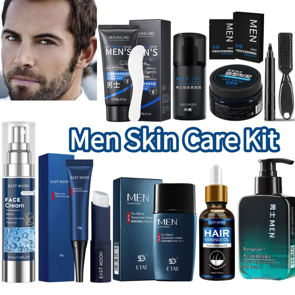 

Men Skin Care Kit Men Facial Moisturizer Cream Eye Cream Facial Cleanser BB Cream Moisturizing Lip Balm Sunscreen Eye Mask Set