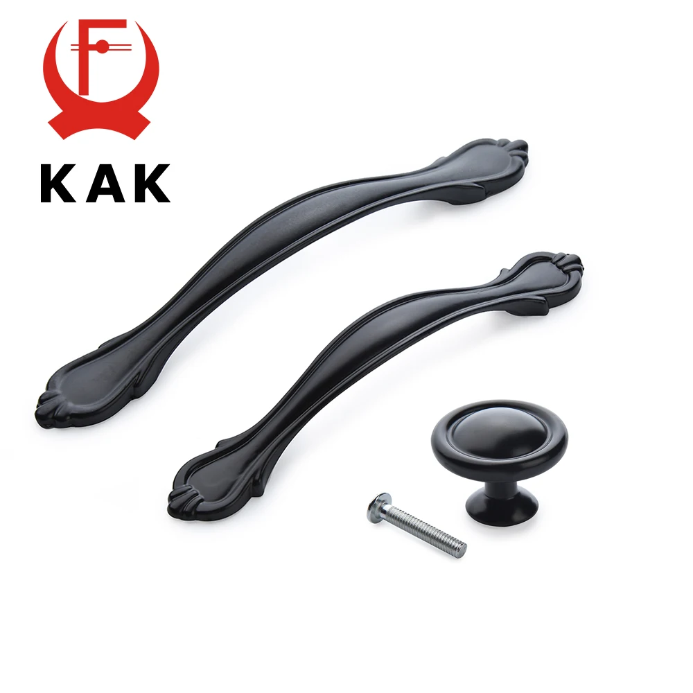 

KAK American Style Black Aluminum Alloy Cabinet Knobs and Handles Wardrobe Door Handles Pulls Drawer Knob Furniture Handles