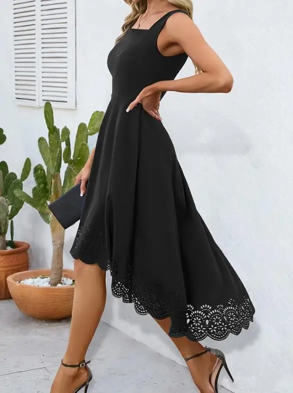 2026 New Fashion Casual Sexy Women's Skirt Elegant Irregular Stove Flower Hollow Tank Top Dress Female Clothing