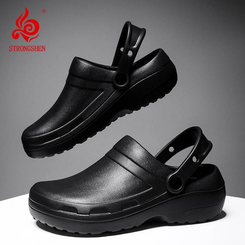 

STRONGSHEN Men Chef Shoes Waterproof Kitchen Shoes Men Injection EVA Work Shoes Nurse Shoes Non-slip Outsole Garden Clogs Sandal