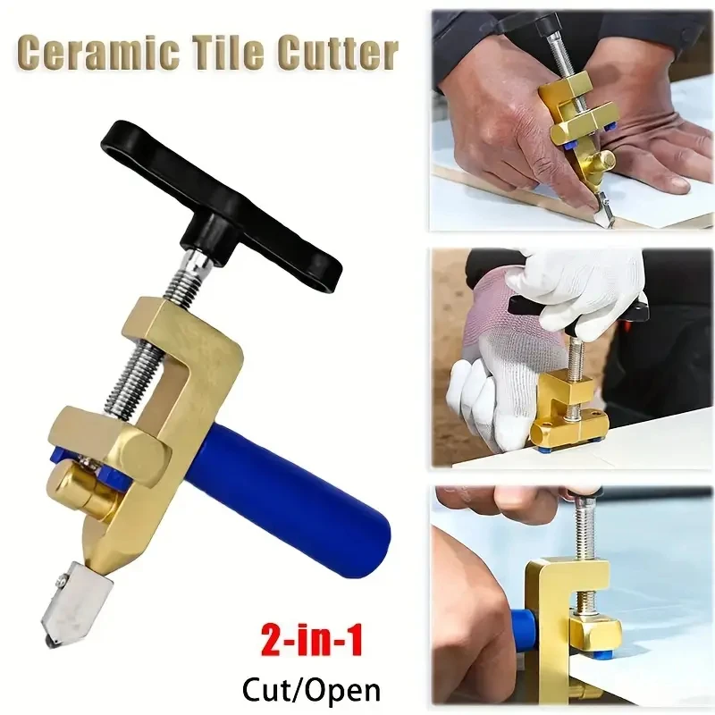 2-in-1 Glass knife diamond scratch thick glass tile cutter household opener multi-function hand grip roller cutter head.