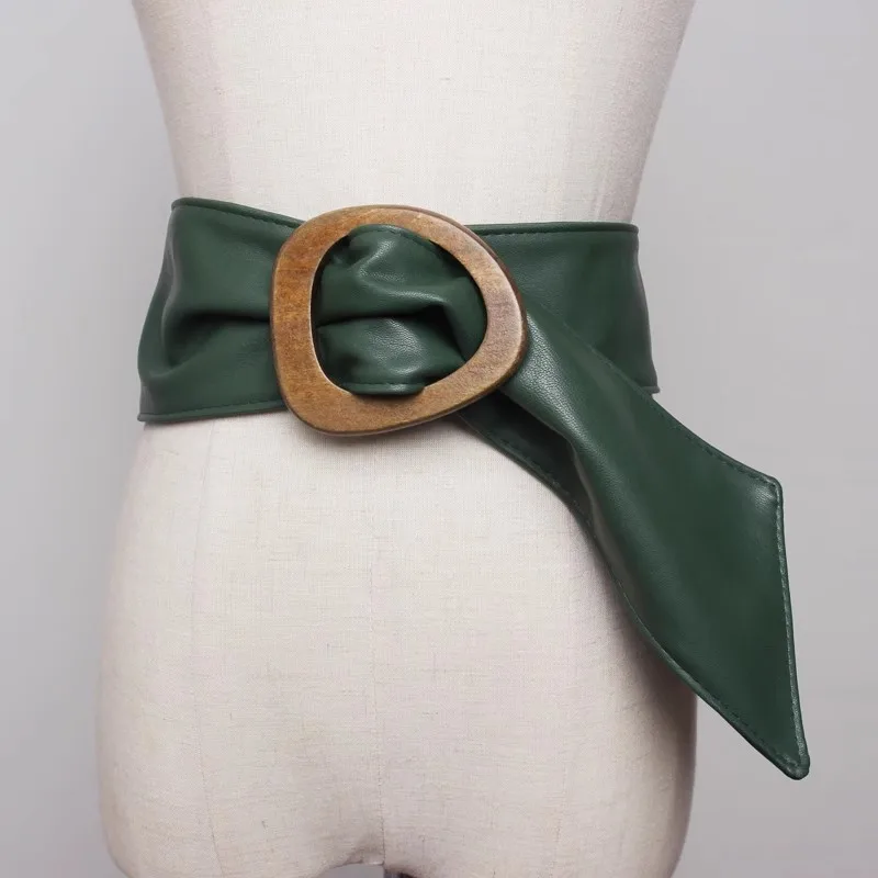 女性のファッションウッドバックル Pu レザーコルセット女性カマーバンドコートウエストバンドドレス宣言ワイドベルト J265