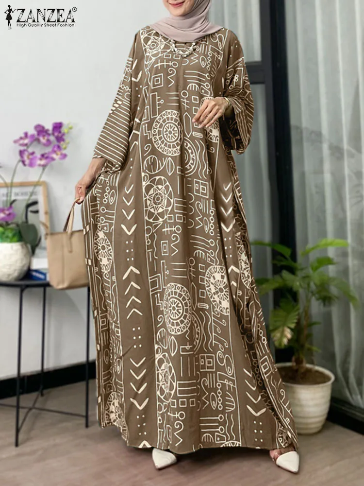 

ZANZEA Women Spring Long Sleeve Abaya Hijab Sundress Islamic Clothing Marocain Eid Mubarek Vintage Floral Printed Muslim Dress