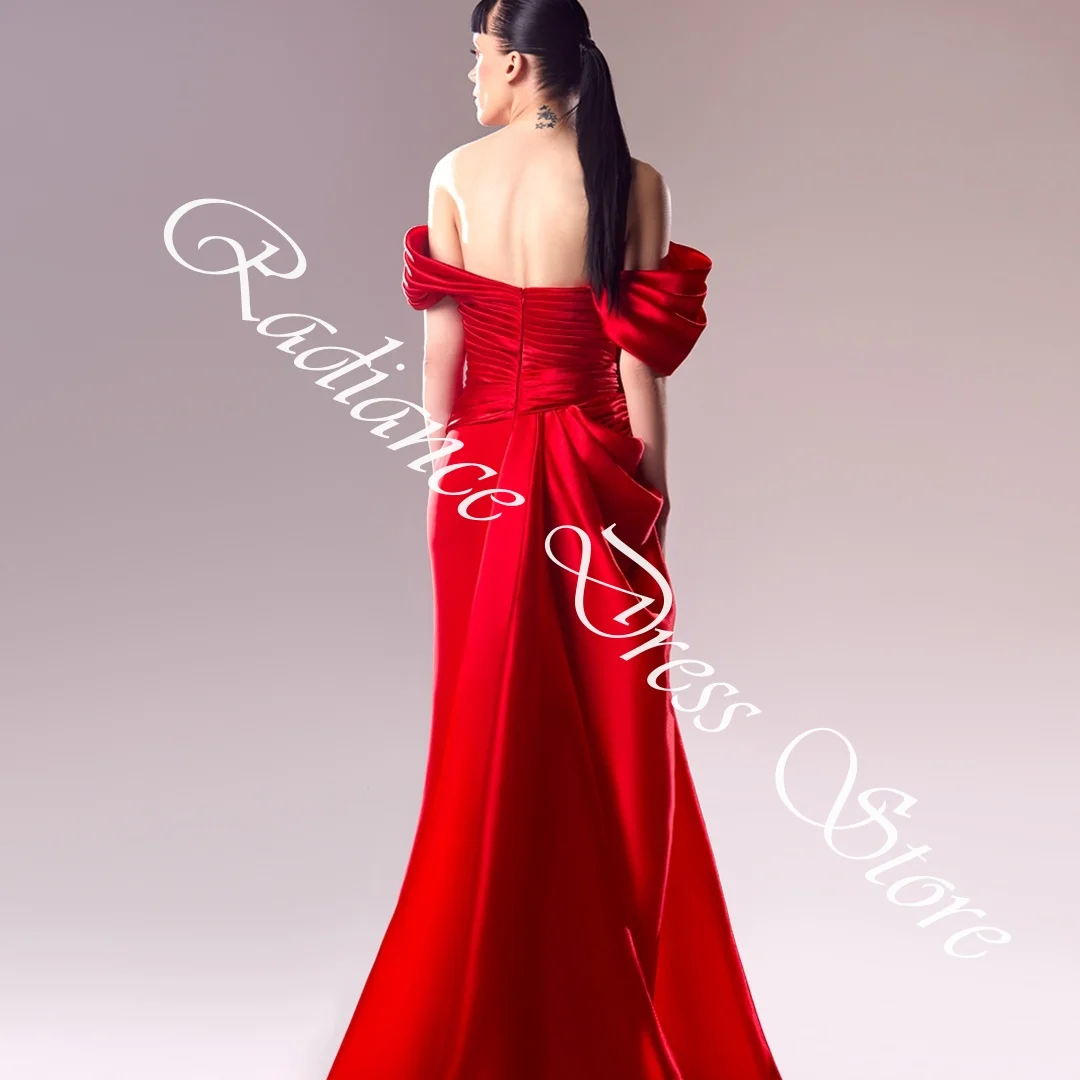 تخصيص الحديثة جيرسي مستقيم قبالة الكتف فساتين السهرة نصف الأكمام زيبر الظهر الأحمر فساتين المناسبات الخاصة #4