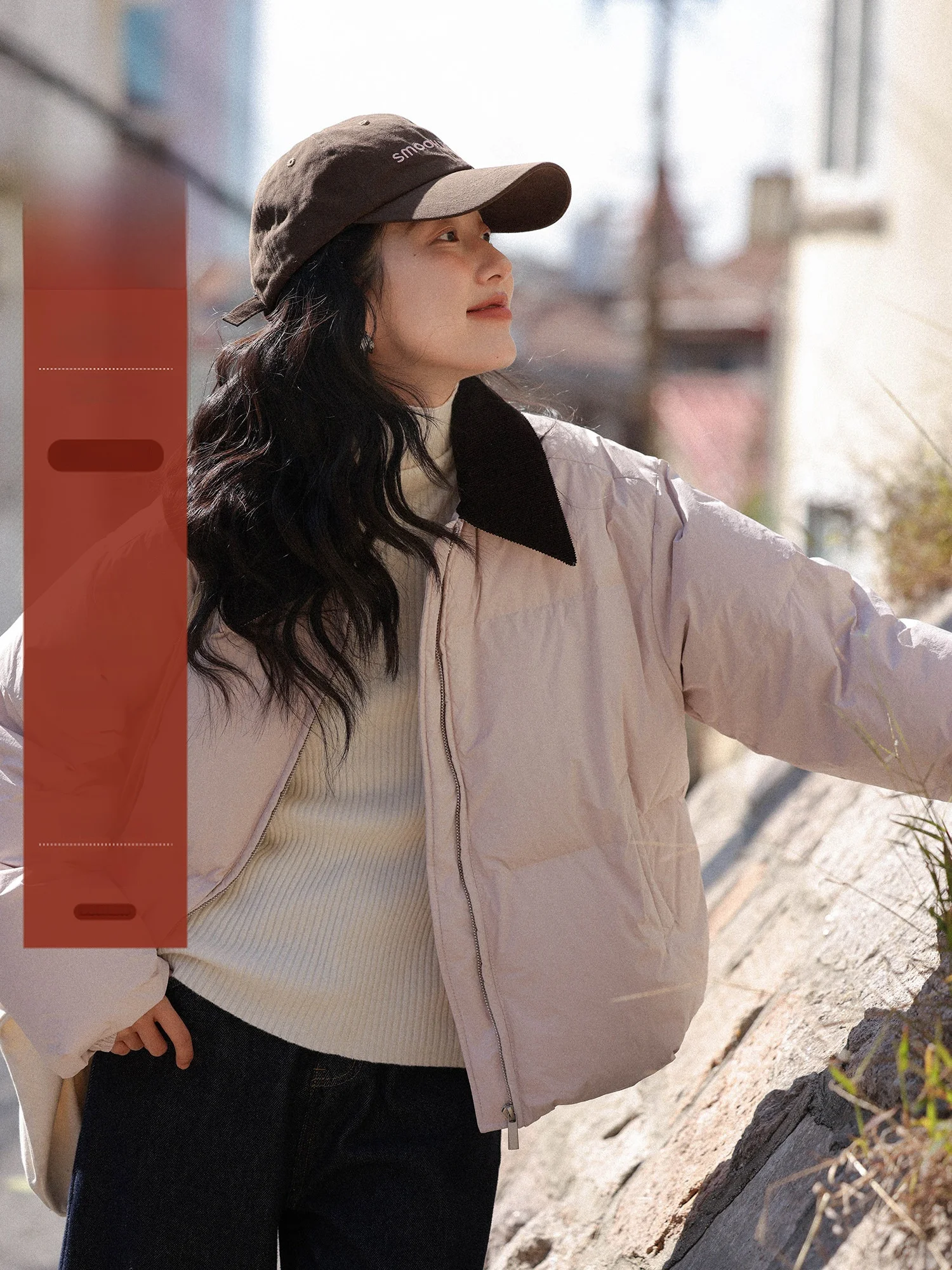 

Розовое женское зимнее легкое пальто с воротником-джате, теплое повседневное пальто на молнии с застежкой-молнией Long Sve