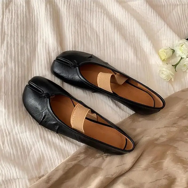 Retro Round Split Toe Flat  Shoes Women Casual Loafer Soft Moccasin Fashion Tabi Ninja Mary Jane Soft Sole Female Ballerina Muje