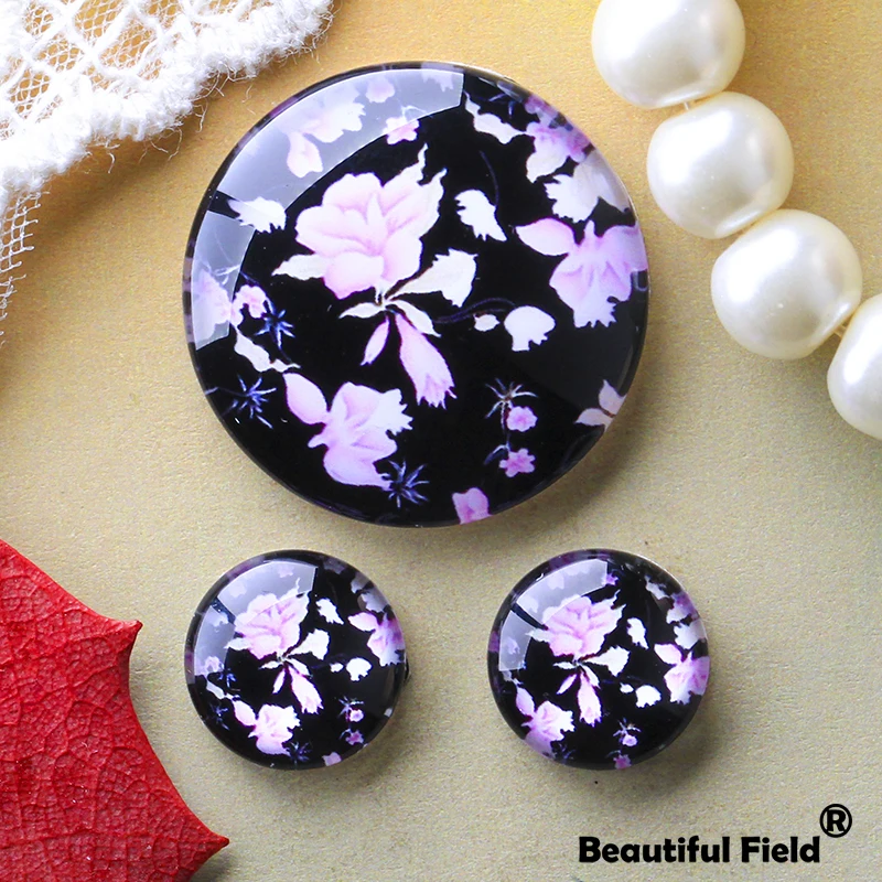 

12mm 25mm 14mm 16mm 18mm 20mm Photo Beautiful Glass Cabochons Round Cameo Set Handmade Settings Stone Flowers FL092