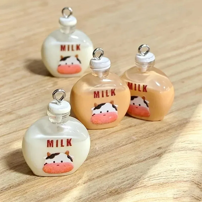 10Pcs Adorable Small Cow Milk Bottle Resin Charms Simulation Drink Pendants Cute Accessories for DIY Jewellery