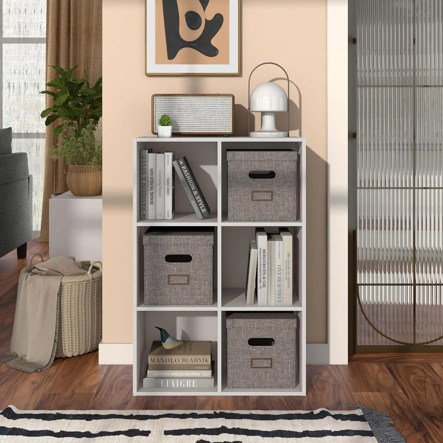 Homes: Inside + Out Apexa 6 Cube Storage Organizer Shelves, Stackable Wood Bookcase Fits Cubby Bins For Organization, Dorm Teen