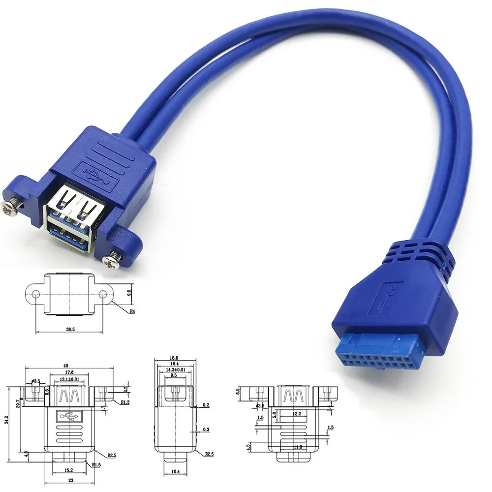 USB 3.0 20pin Male To Female Extension Adapter Splitter Cable,Angled 90 Degree USB3.0 19pin Connector Plug Extender Motherboard