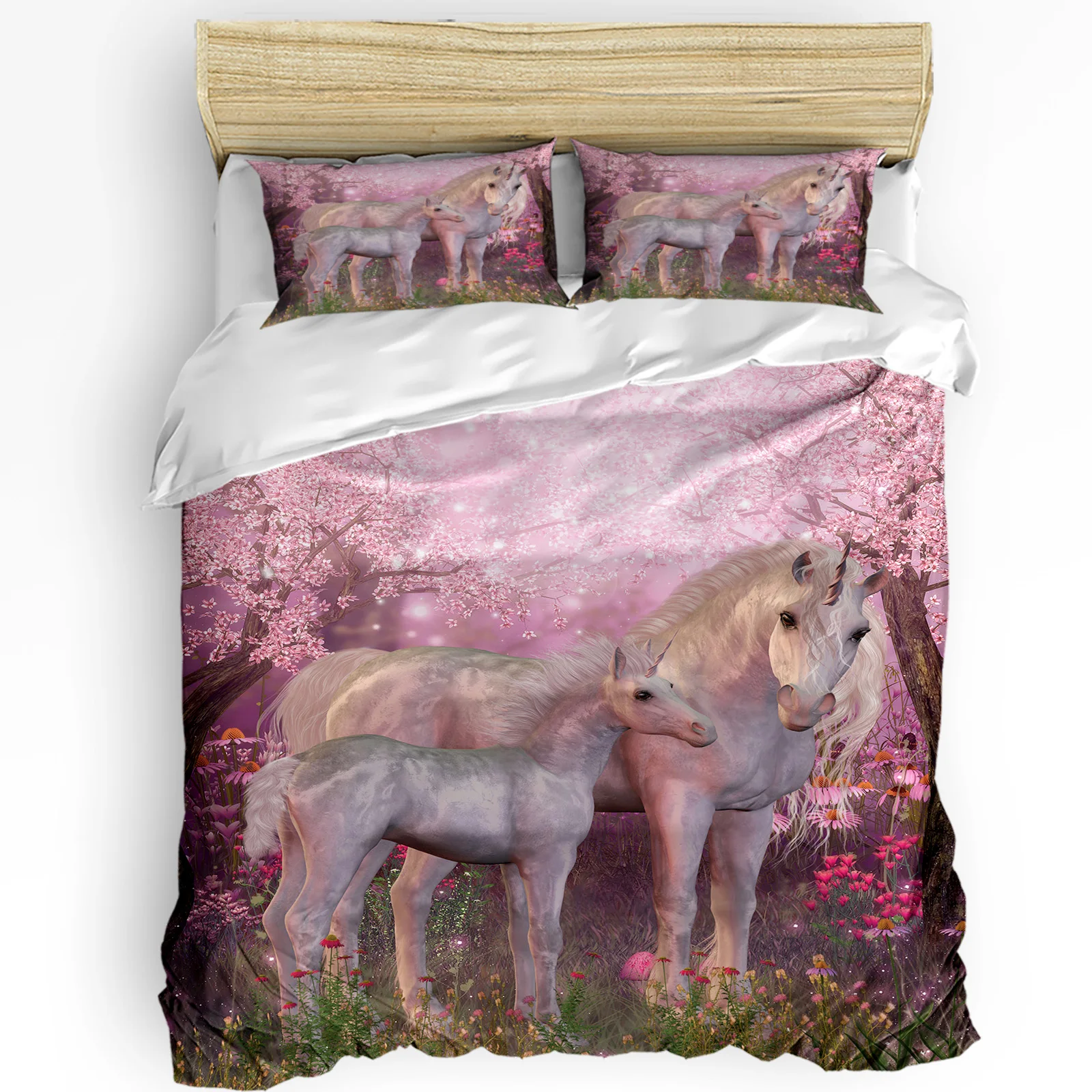 Unicorn Ice Cream White Cloud Pentagram Rainbow Duvet Cover 3pcs Bedding Set Home Textile Quilt Cover Pillowcases No Sheet