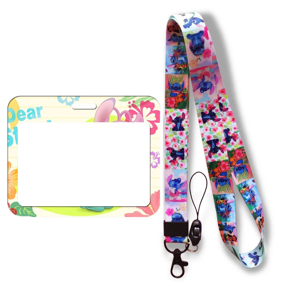 Cartoon Stich Horizontale Karte Halter Lanyard Arbeit Name Tag fall Bus Karte Halter für Kinder Schiebe Abdeckung Männer frauen Abzeichen halter