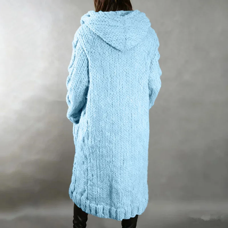 Damenpullover, neuer lässiger, lockerer, europäisch-amerikanischer Mode-Cardigan mit Umlegekragen, gestrickter langer Mantel, Pullovermantel in großen Größen – Detail 37