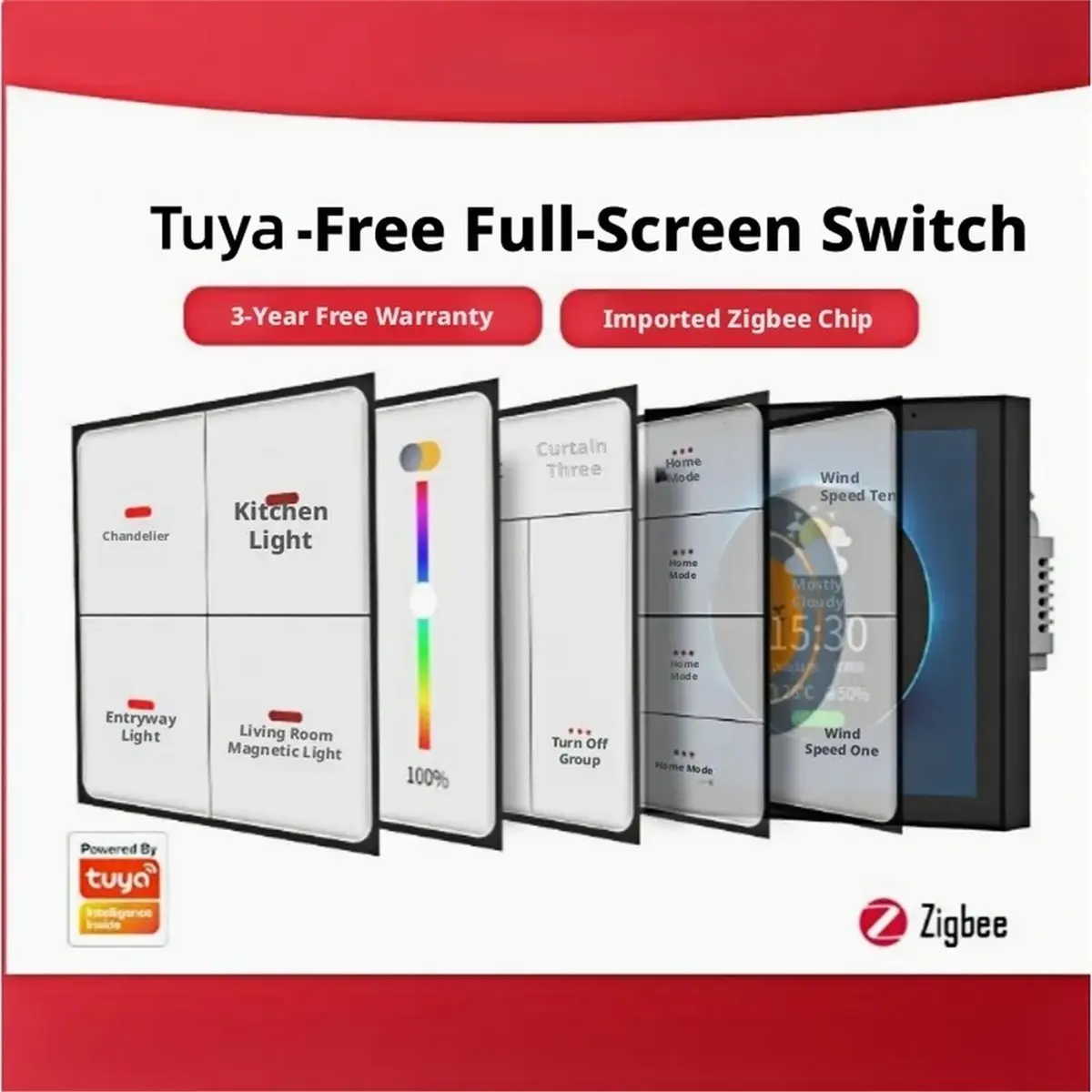 THANKYOU Tuya Smart Zigbee Multi Functional 4-Inch Touch Screen Scene Switch Dimming Switch Custom Text Multi Language-EU Plug