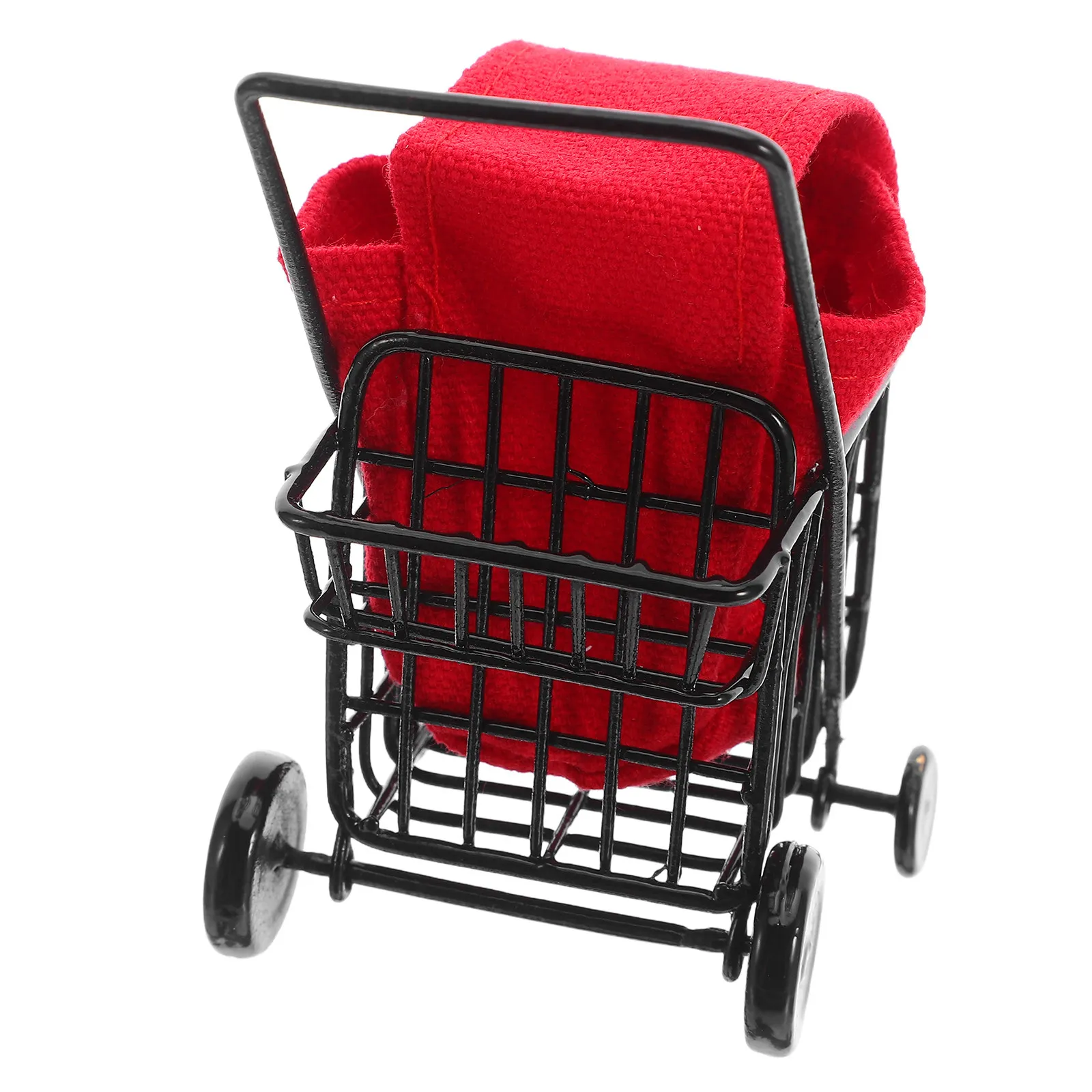 

Миниатюрная тележка для покупок с колесами, масштаб 1:12, металлическая тележка для кукольного домика, декоративная тележка для кухни, имитация супермаркетной тележки