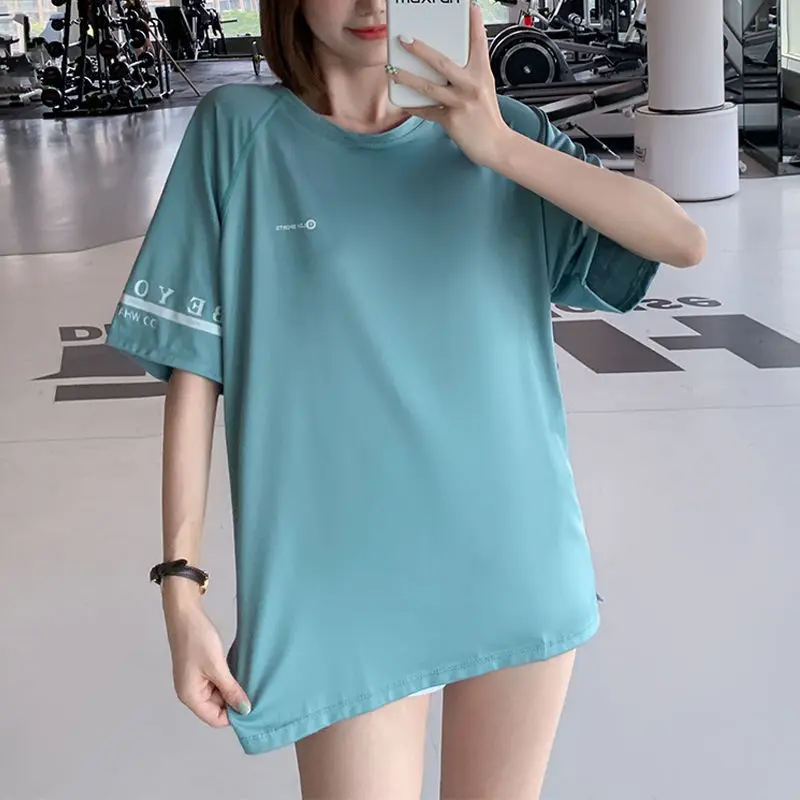 Summer Thin Yoga Short Sleeve Plus Size Fat Girl Quick Dry Gym Top Sports T-shirt Women\'s Loose Running Shirt Gym Top Women