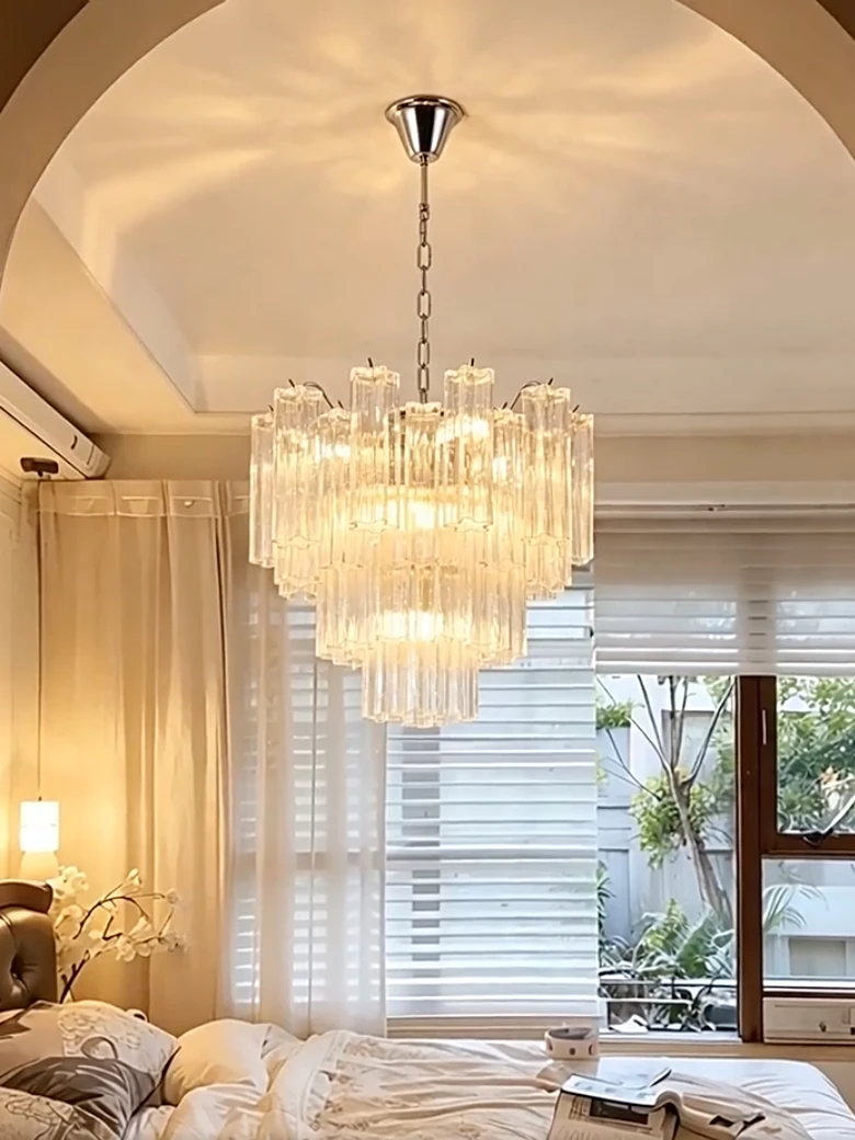 Murano Stained Tube Glass Pendant Lamp LED Chandelier for Villa Living Room Bedroom Kitchen Island Restaurant Bar Decor Lighting