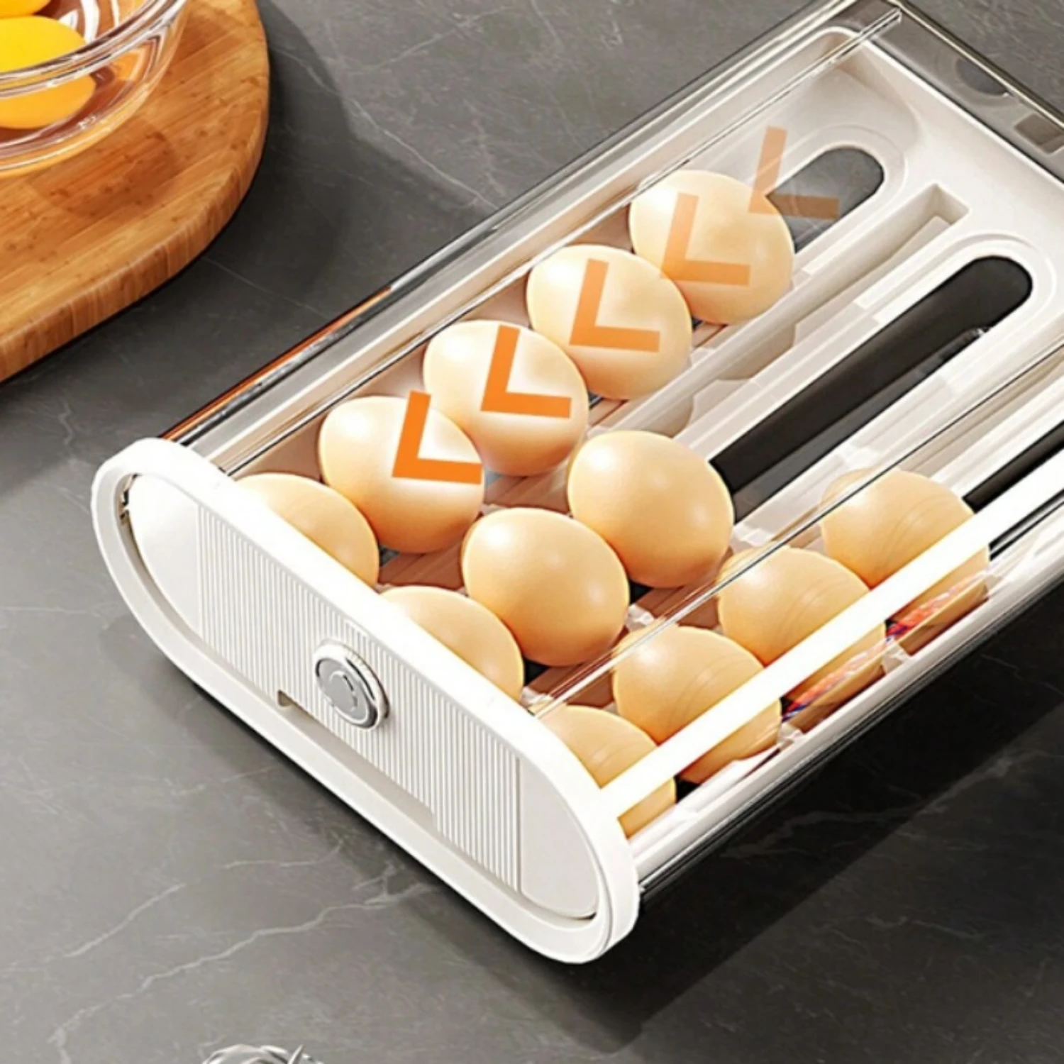 

Sterilization rolling egg box refrigerator special inner side door finishing artifact fresh-keeping boxed egg rack support box