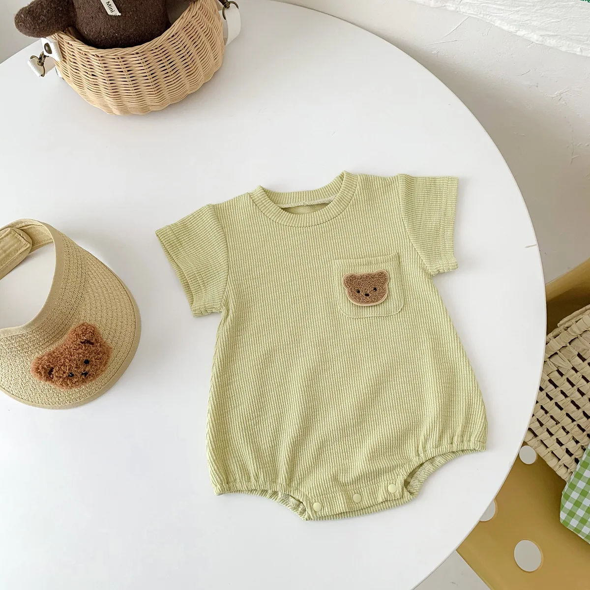 Infant Newborn Girls Short Sleeve Cartoon Bear Breathable Sweat Absorbing Outfits Jumpsuit Kids Bbay Boys Bodysuit clothing