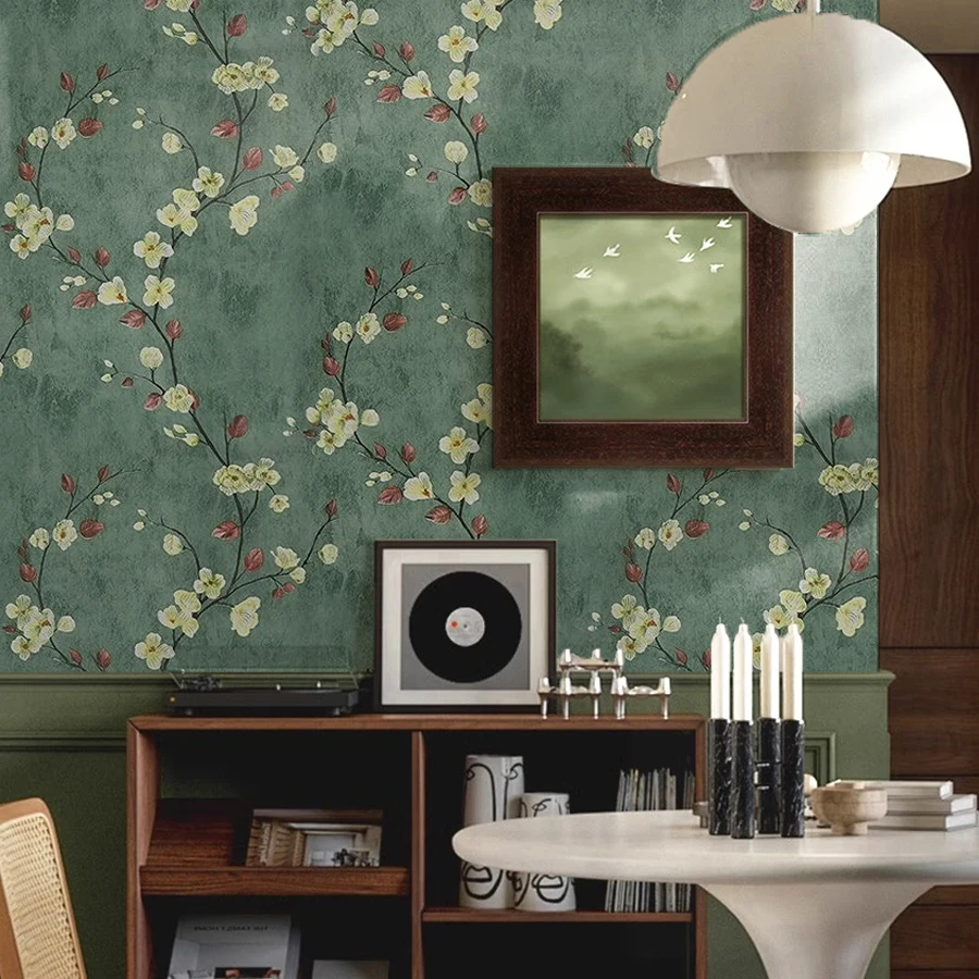 1 Roll of Antique Plum Blossom Self-Adhesive Wallpaper, Exquisite Flower Vine Pattern Instant Stickers, Tv Background Wall J Home Decoration Wall DIY Wallpaper