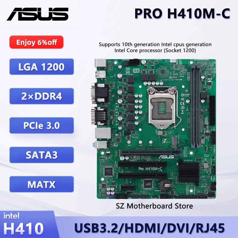 ASUS PRO H410M-C Motherboard Intel H410 LGA 1200 Support I7 10700F I5 10500 I3 10320 CPU 2×DDR4 64GB PCIE 3.0 SATA3 Micro ATX