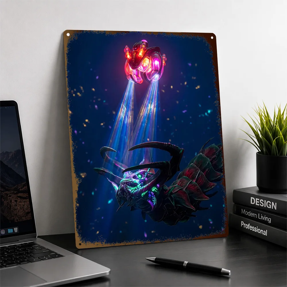 Subnautica Reaper Leviathan Textured Metal Poster Illustrated Wall Art For Gaming Room Customized Aluminum Sign Birthday Gift