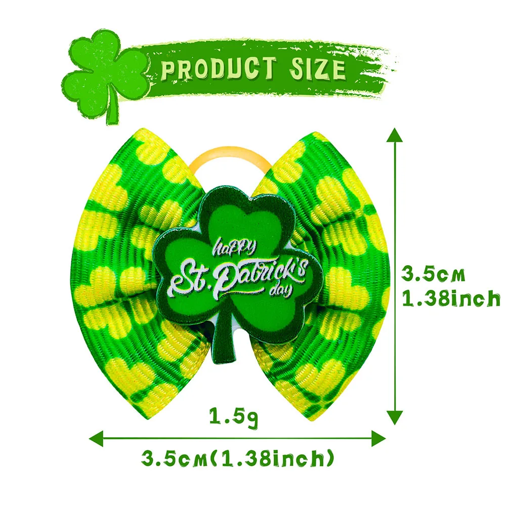 20PCS Saint Patrick\'s Day Pet Supplies Dog Bows Puppy Cat Hair Bows Rubber Bands for Dogs Cute Headwear Dog Hair Accessories