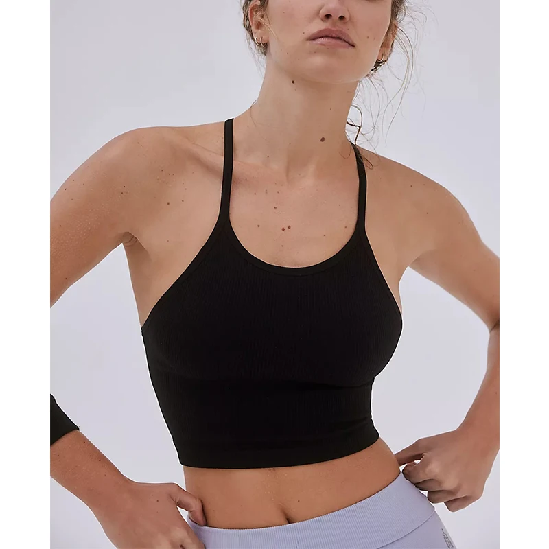 Dehnbar gestrickt Frauen kurz geschnittenes Top sexy Ärmel laufen Yoga Top Harujuku Streetwear Tube Top Camiseta Poleras Mujer