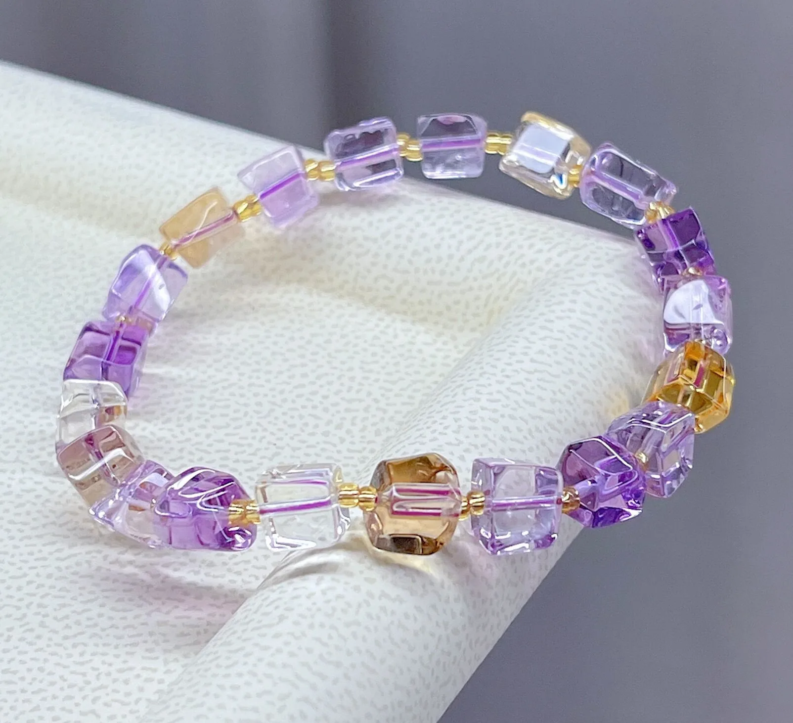 Natural Purple Yellow Ametrine Clear Cube Beads Bracelet Women Amethyst Citrine 6x6mm Crystal Jewelry Genuine Ametrine AAAAAA