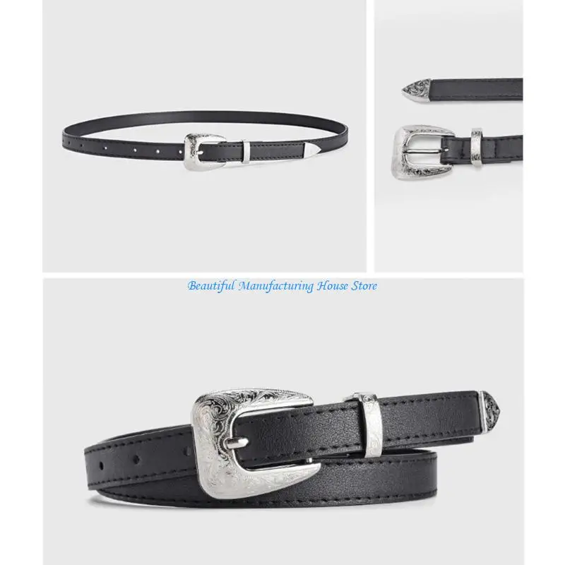 E56A حزام جينز رفيع للنساء المراهقات للجنسين حزام مقاوم للاهتراء لتزيين التنورة #2