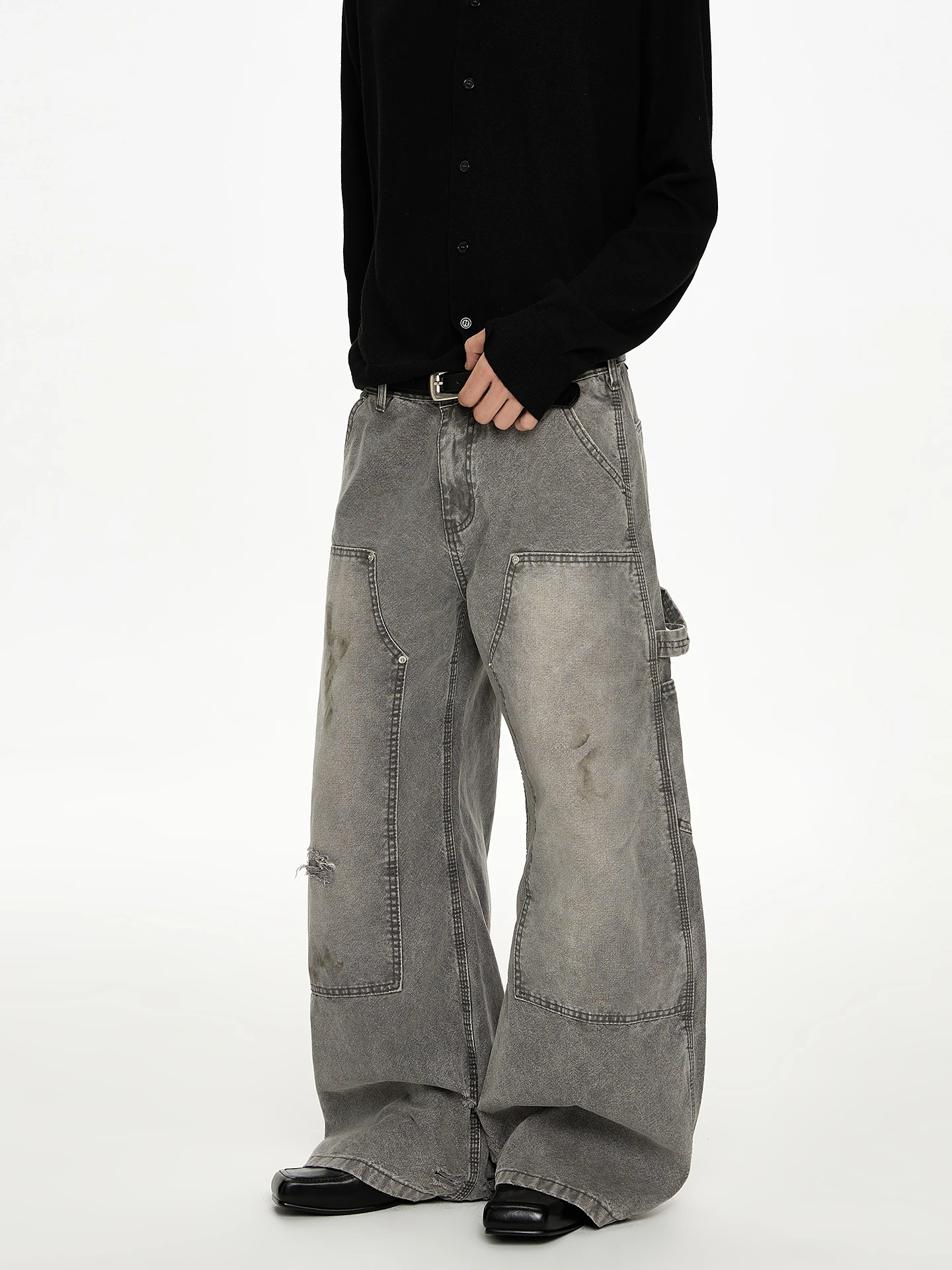 

Мужские повседневные хлопковые брюки PUEE в американском ретро-стиле, винтажные, с эффектом потертости, свободного кроя, широкие, прямые, для работы и нарезки леса