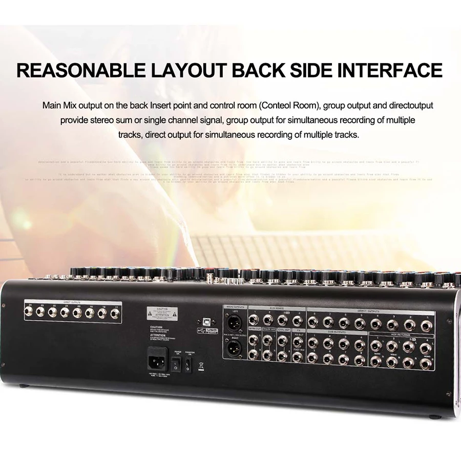 24 Channel Audio Mixer for Stage Usb Audio Mixer Built-in 99 Kinds of DSP Reverb Effect Biner DX24C Professional Audio Mixer