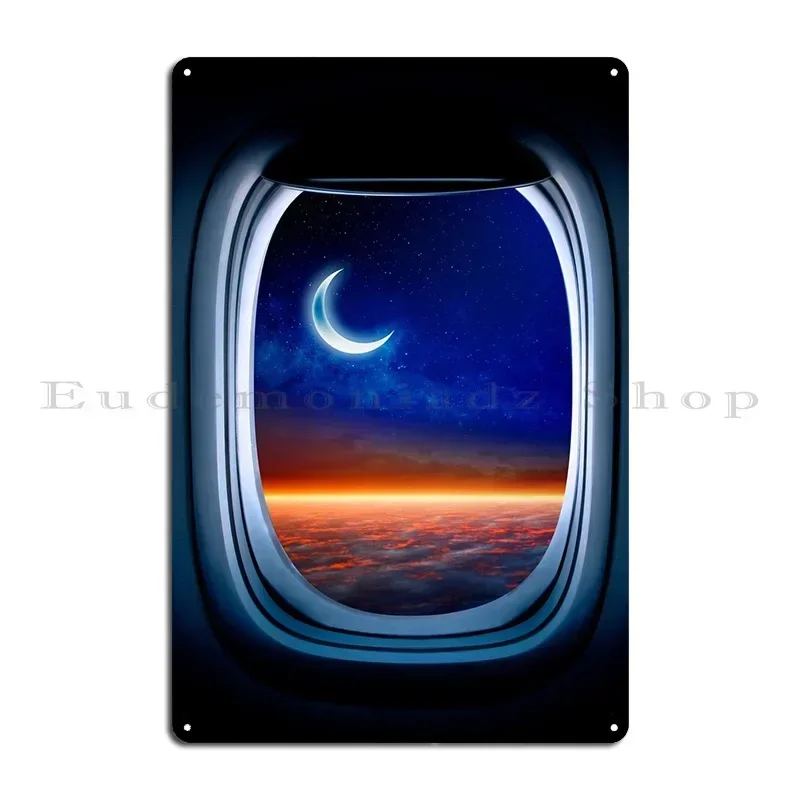 Airplane Porthole Moon Metal Plaque Iron Vintage Club Garage Customize Tin Sign Poster
