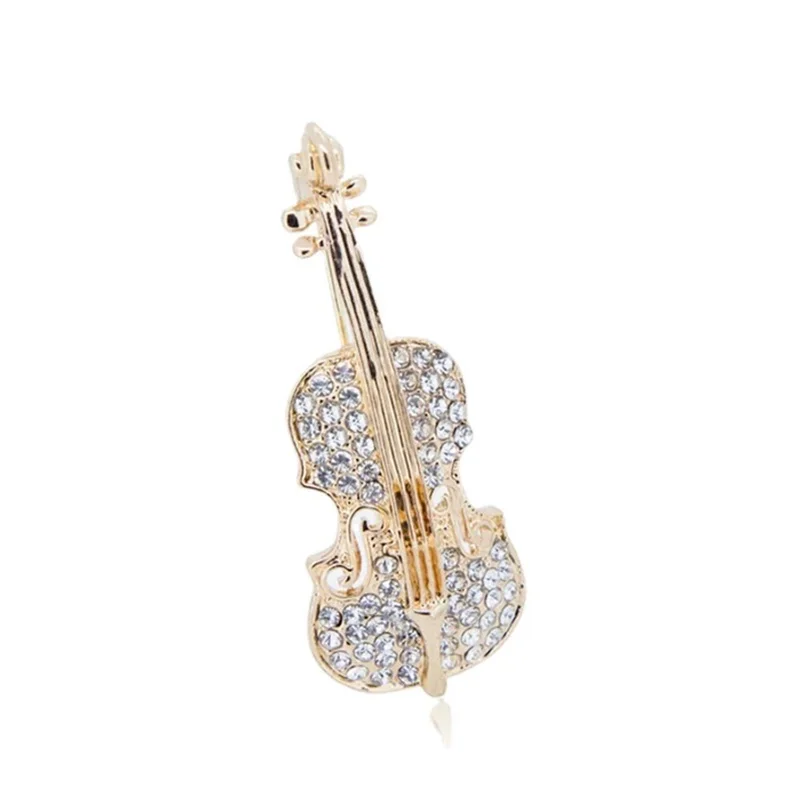 Exquisite Gold color Silver color Rhinestone Guitar Brooch for Women's Rhinestone Femininos Hijab Lapel Pins Jewelry