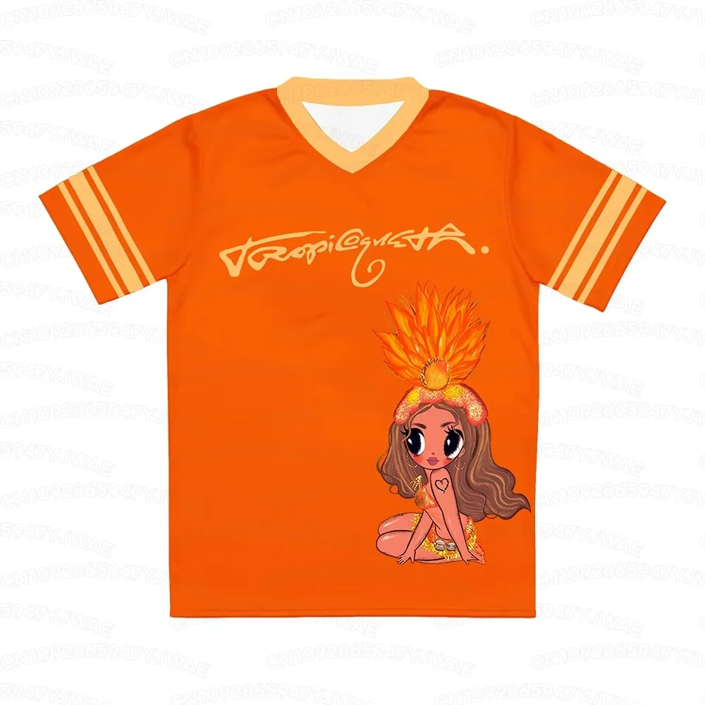 Sommer Herren Damen Karol G Trikot Fußballtrikot V-Ausschnitt Kurzarm T-Shirt Unisex Streetwear Mode T-Shirt Oberteile – Detail 5