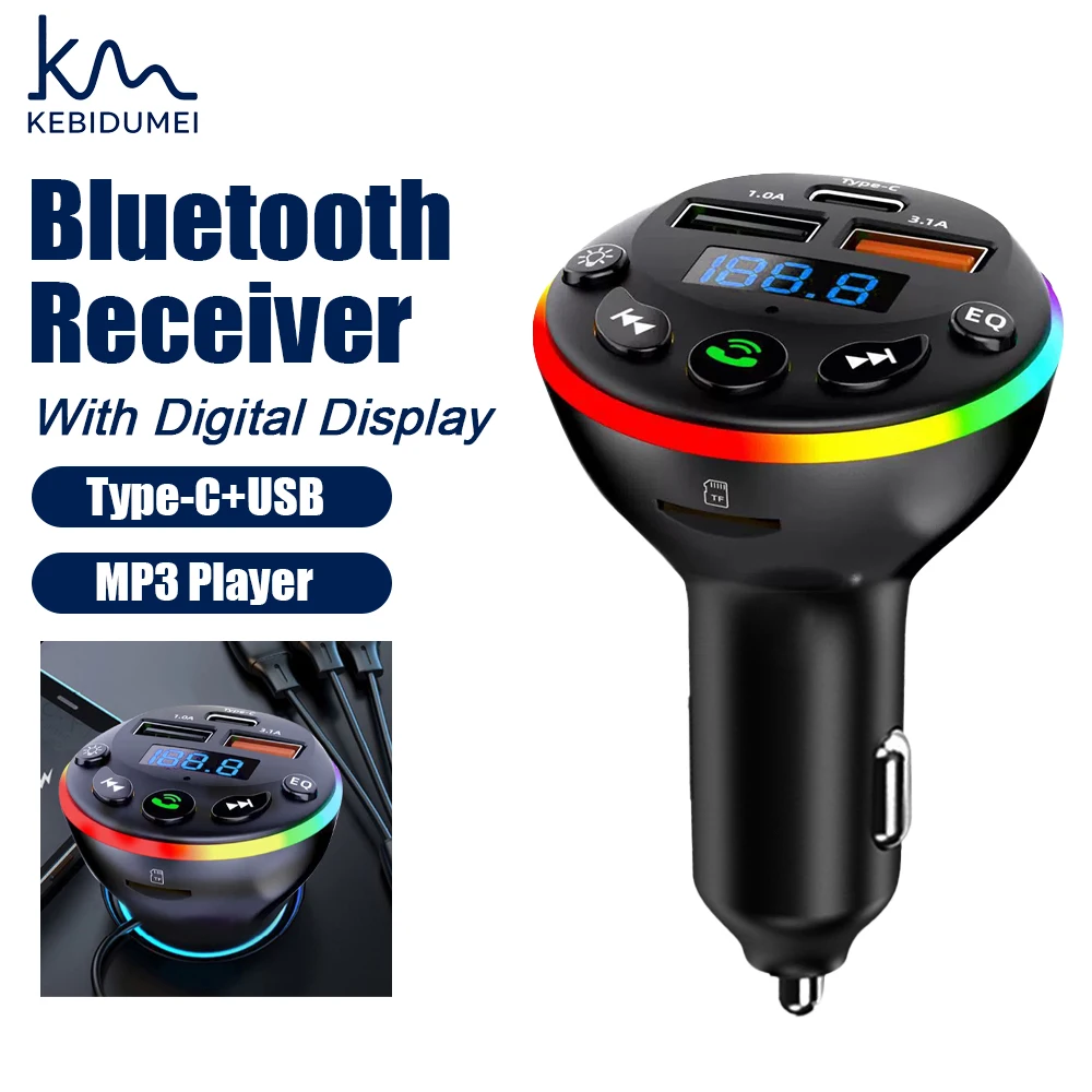 

KEBIDUMEI 66W Car Smartphone Charger Cigarette Lighter Bluetooth Receiver FM Transmitter MP3 Player with Display Car Accessories